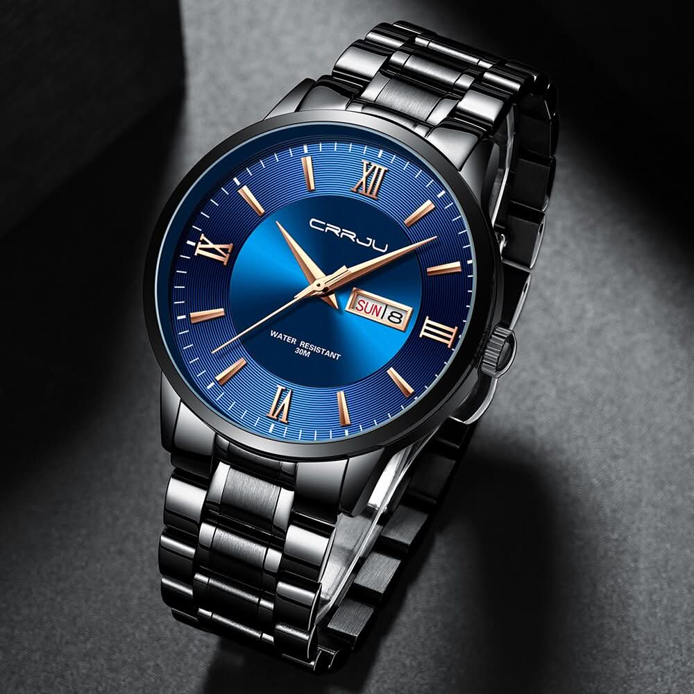 Men’s Stainless Steel Waterproof Sport Quartz Watch - 43mm Dial
