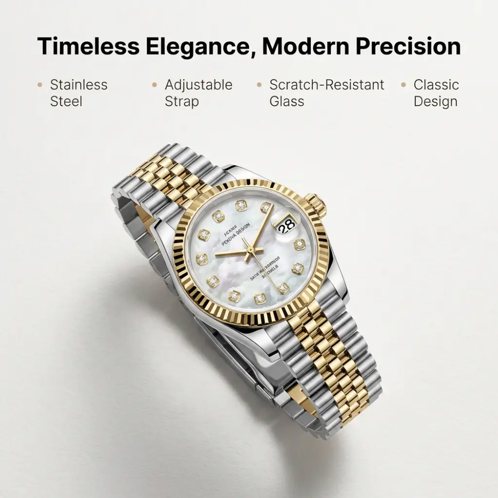 Stainless Steel Wristwatch - Adjustable Strap, 31 mm Classic Design, view 17