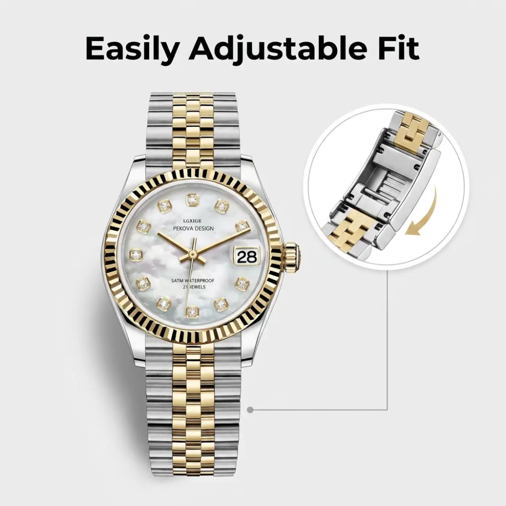 Stainless Steel Wristwatch - Adjustable Strap, 31 mm Classic Design, view 4
