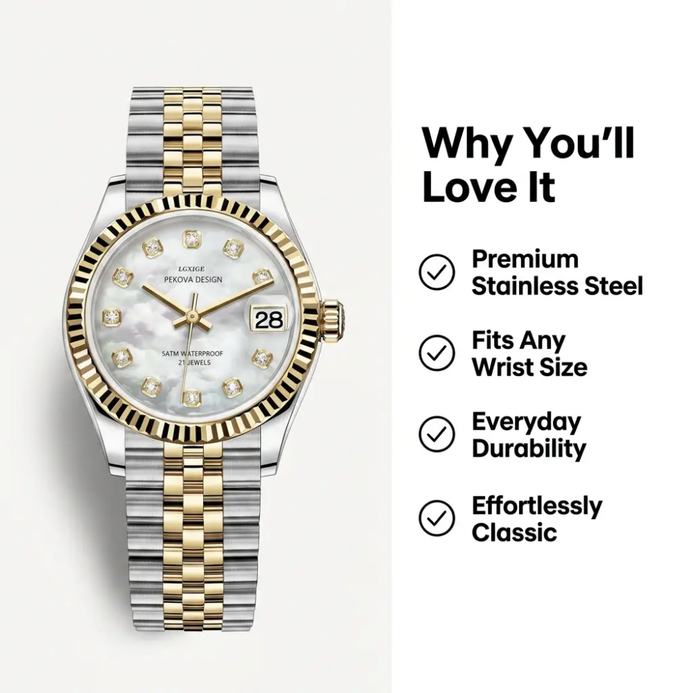 Stainless Steel Wristwatch - Adjustable Strap, 31 mm Classic Design, view 7