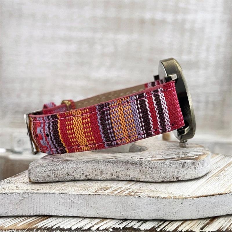Rainbow Pattern Watch for Women - PU Leather Braided Strap, Vintage Bronze Dial, view 3
