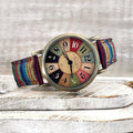 Rainbow Pattern Watch for Women - PU Leather Braided Strap, Vintage Bronze Dial