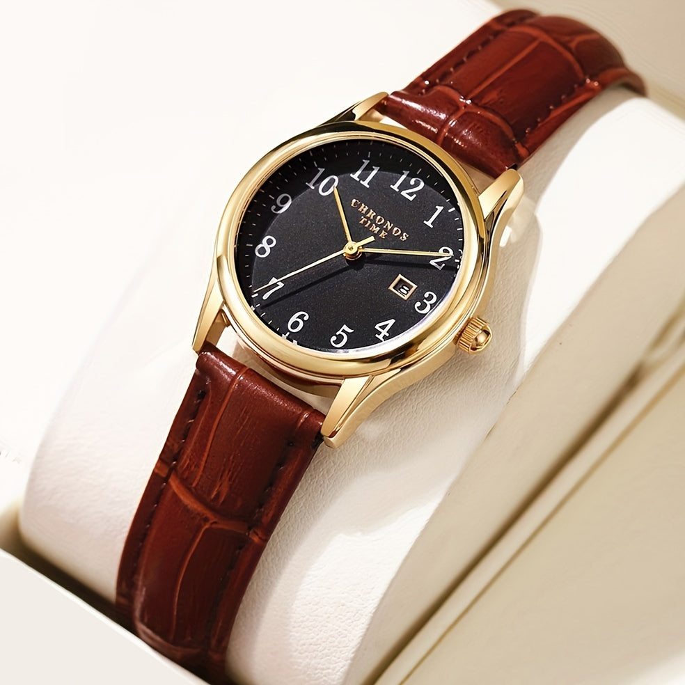 Elegant Women's Quartz Wristwatch - Faux Leather Strap, Water-Resistant, view 10