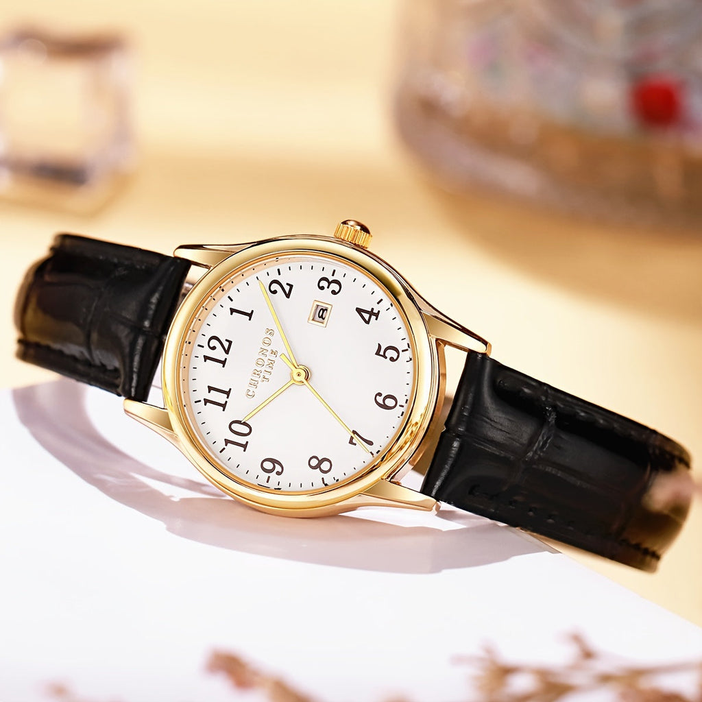 Elegant Women's Quartz Wristwatch - Faux Leather Strap, Water-Resistant, view 5