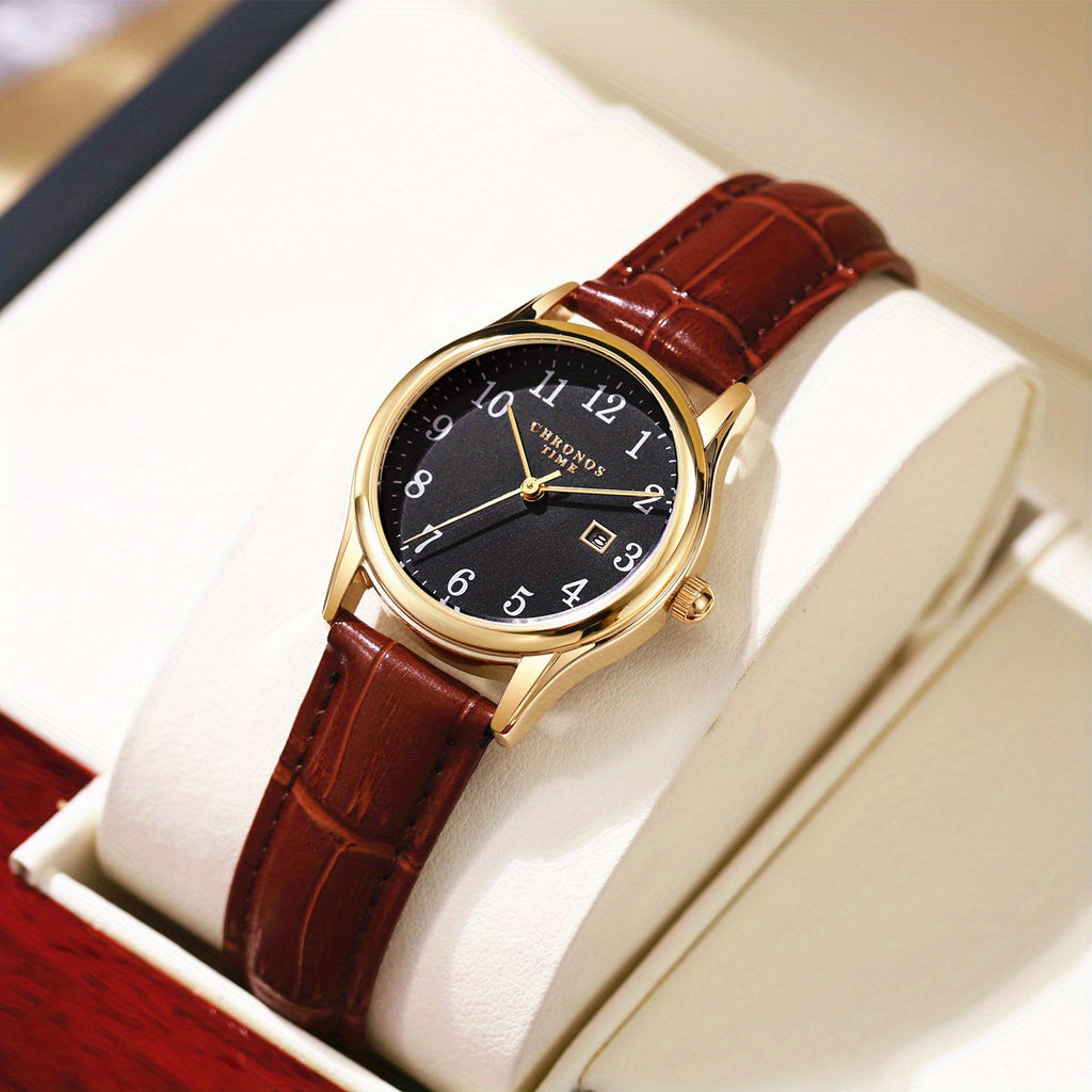 Elegant Women's Quartz Wristwatch - Faux Leather Strap, Water-Resistant, view 7
