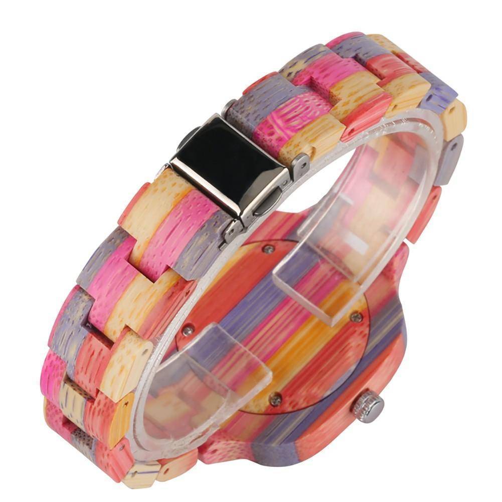 Colourful Bamboo Wooden Watch for Women - Bracelet Clasp, 3.7cm Case, view 2