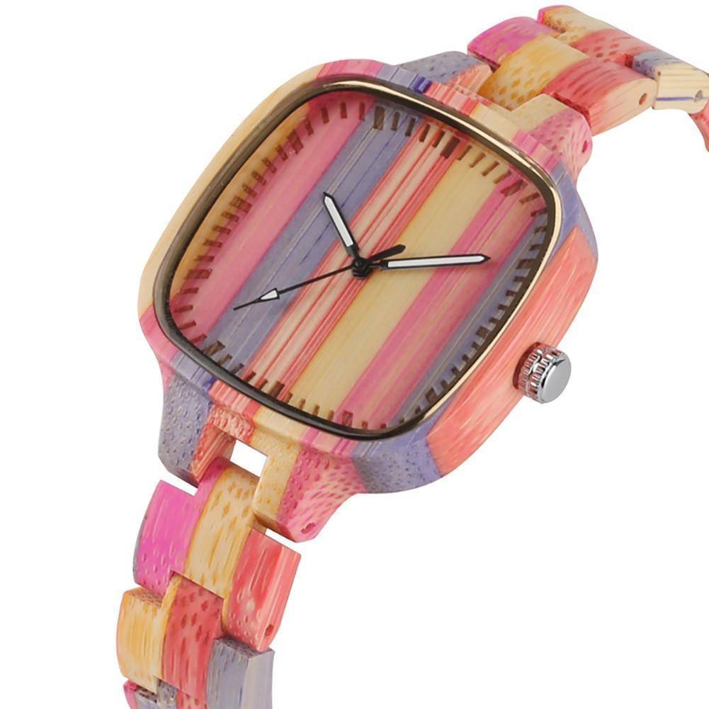 Colourful Bamboo Wooden Watch for Women - Bracelet Clasp, 3.7cm Case, view 3