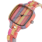 Colourful Bamboo Wooden Watch for Women - Bracelet Clasp, 3.7cm Case, view 3