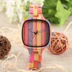 Colourful Bamboo Wooden Watch for Women - Bracelet Clasp, 3.7cm Case, view 4