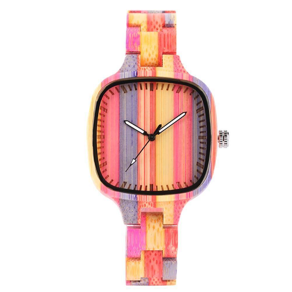 Colourful Bamboo Wooden Watch for Women - Bracelet Clasp, 3.7cm Case