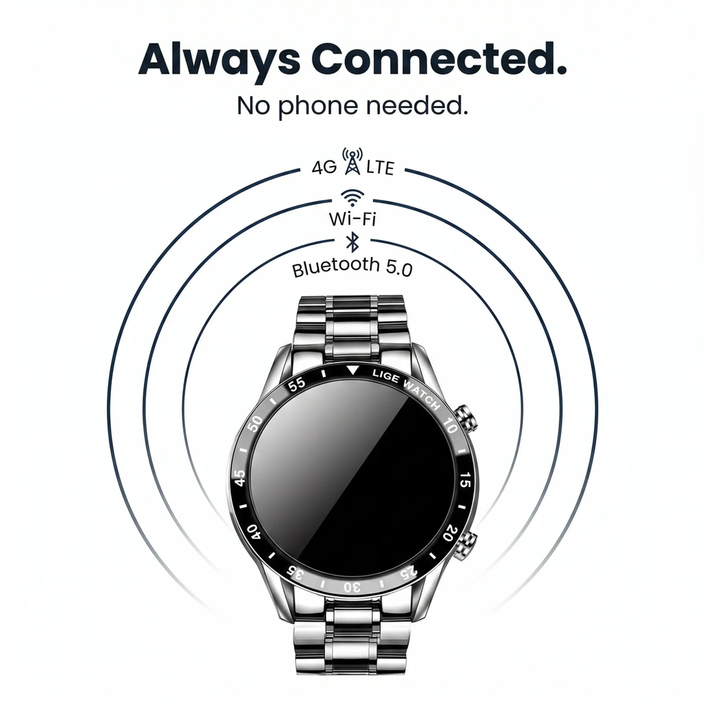 Luxury 4G Smartwatch with Calls, GPS, Health Tracking - Stainless Steel, IP68, view 5