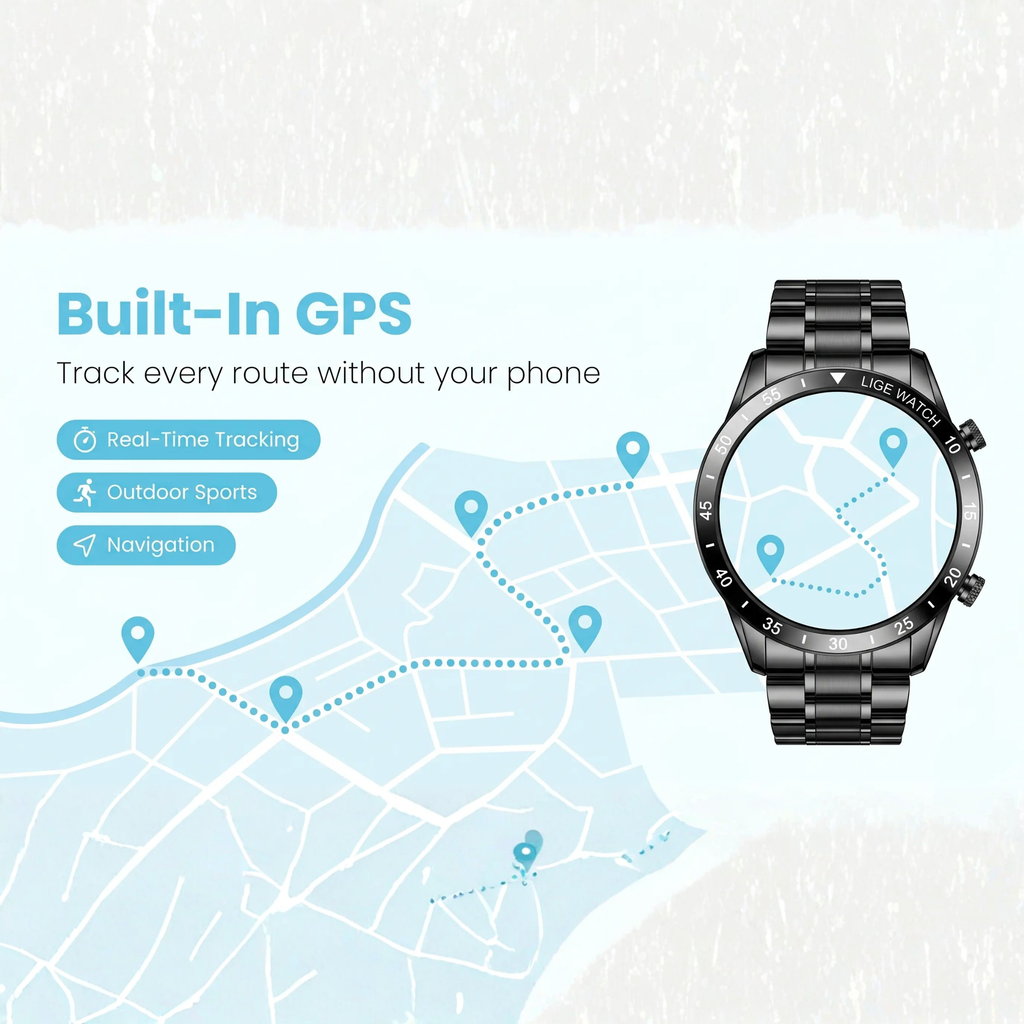 Luxury 4G Smartwatch with Calls, GPS, Health Tracking - Stainless Steel, IP68, view 8