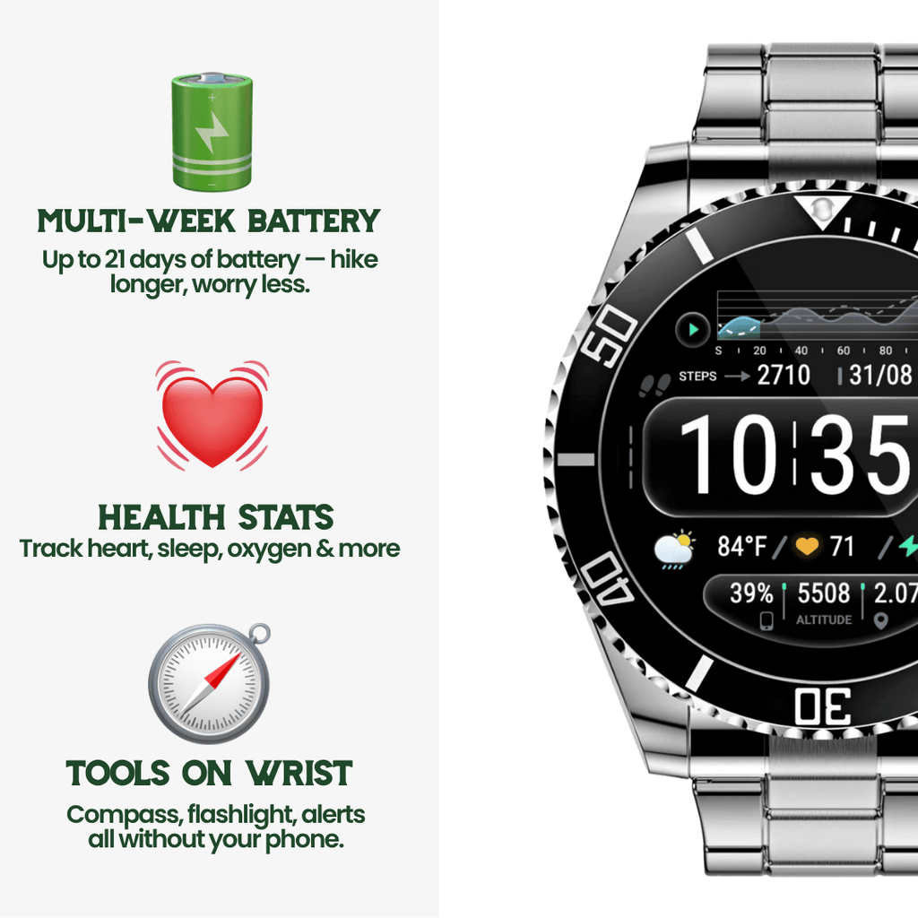 Tactical Smartwatch with GPS and 21-Day Battery - Titanium, 100m Water Resistant, view 3