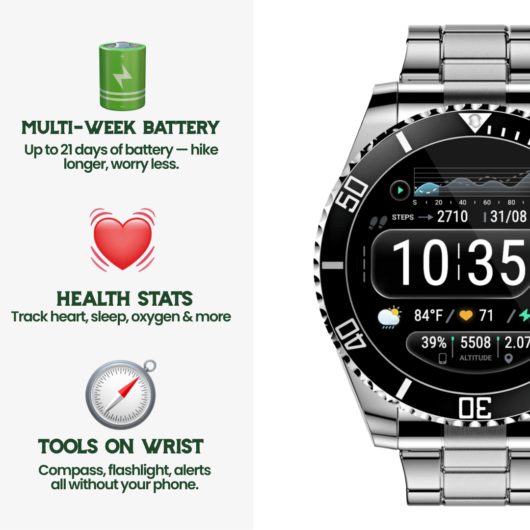 Tactical Smartwatch with GPS and 21-Day Battery - Titanium, 100m Water Resistant, view 3