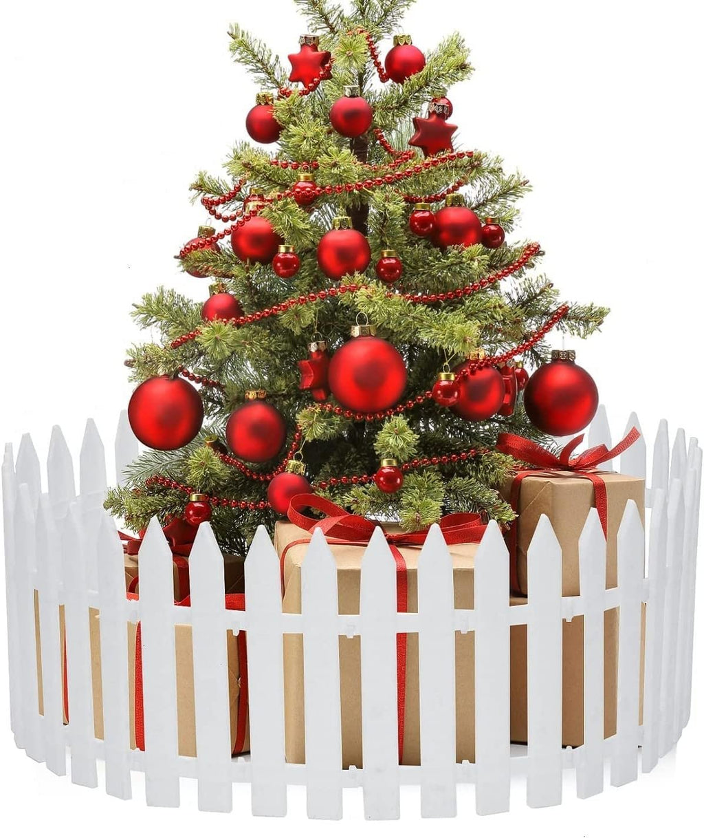 White Christmas Tree Fence, Easy to Assemble, 12 Pieces