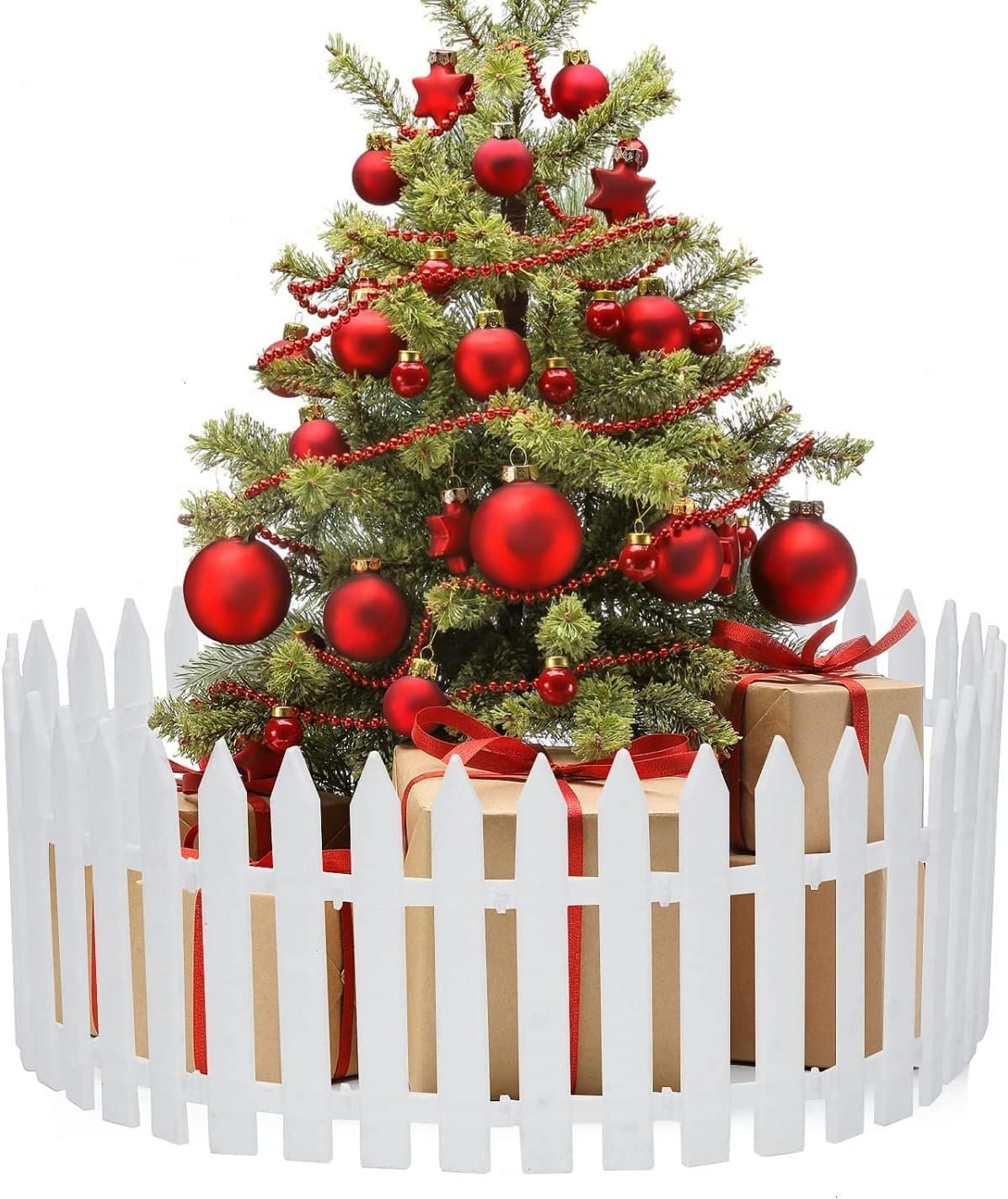 White Christmas Tree Fence, Easy to Assemble, 12 Pieces