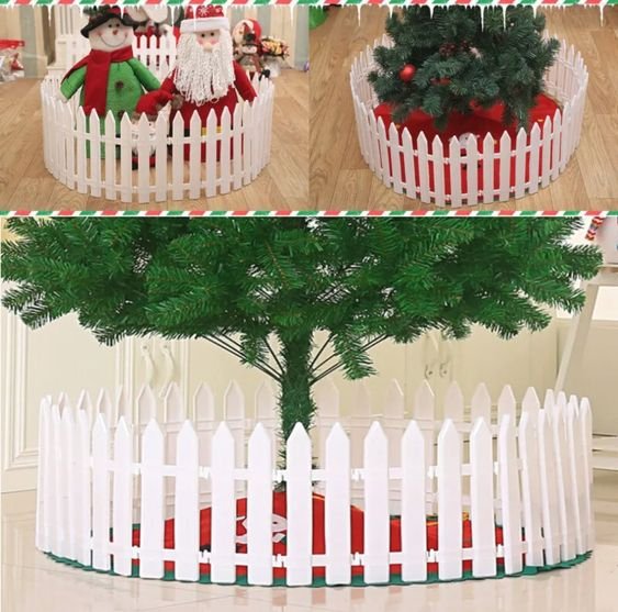 White Christmas Tree Fence, Easy to Assemble, 12 Pieces