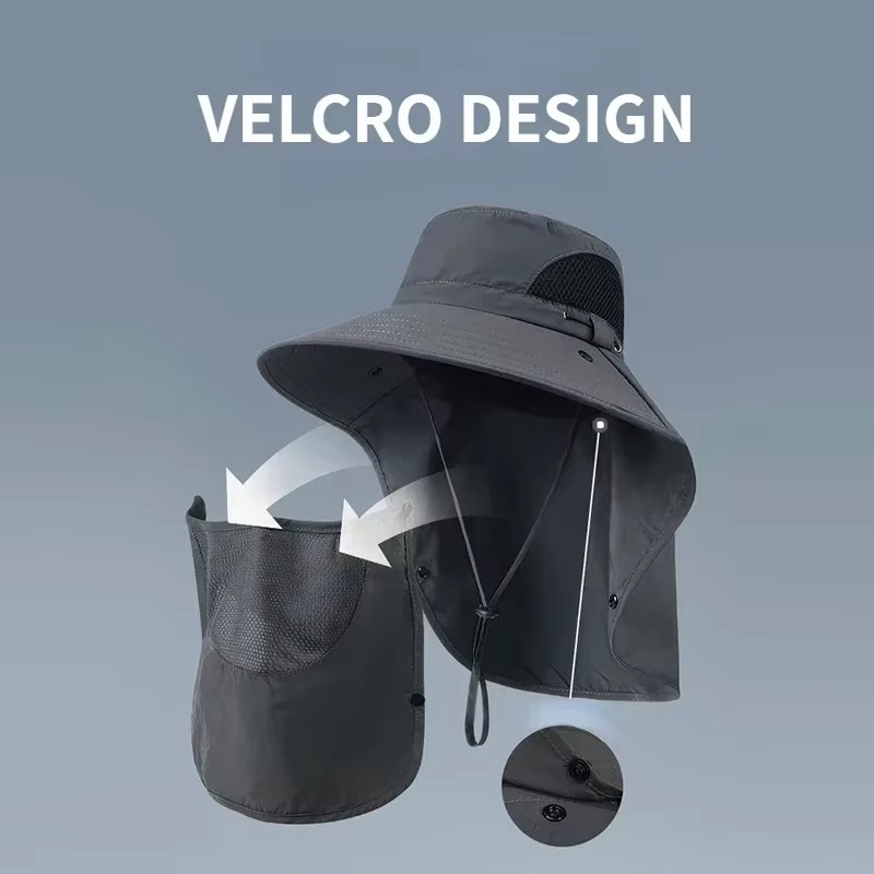 Wide-Brim Outdoor Sun Hat with Detachable Neck Flap for Hiking, Fishing & Camping