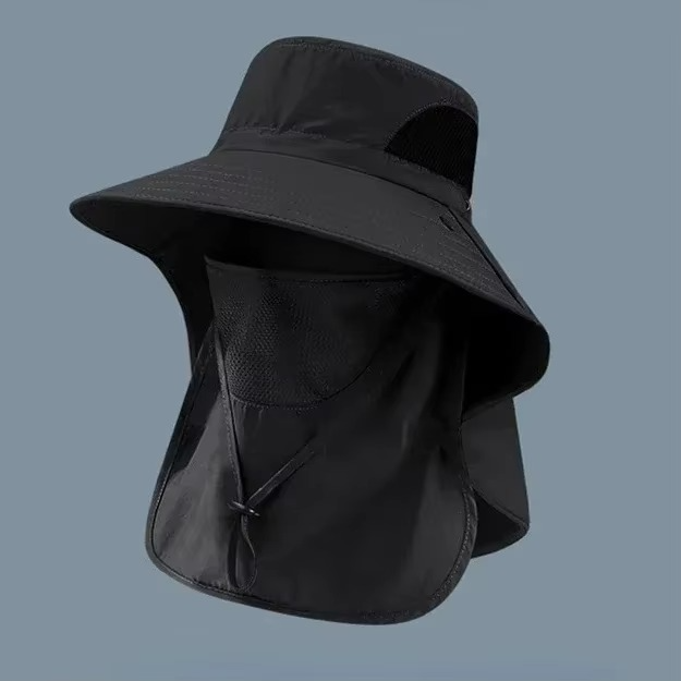 Wide-Brim Outdoor Sun Hat with Detachable Neck Flap for Hiking, Fishing & Camping