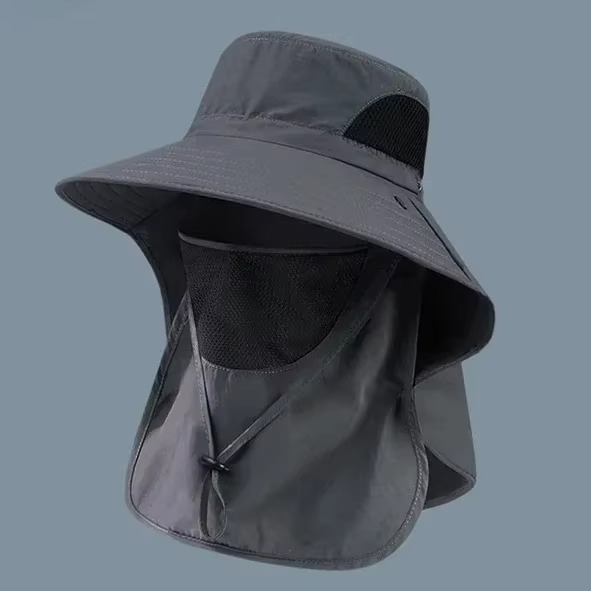 Wide-Brim Outdoor Sun Hat with Detachable Neck Flap for Hiking, Fishing & Camping