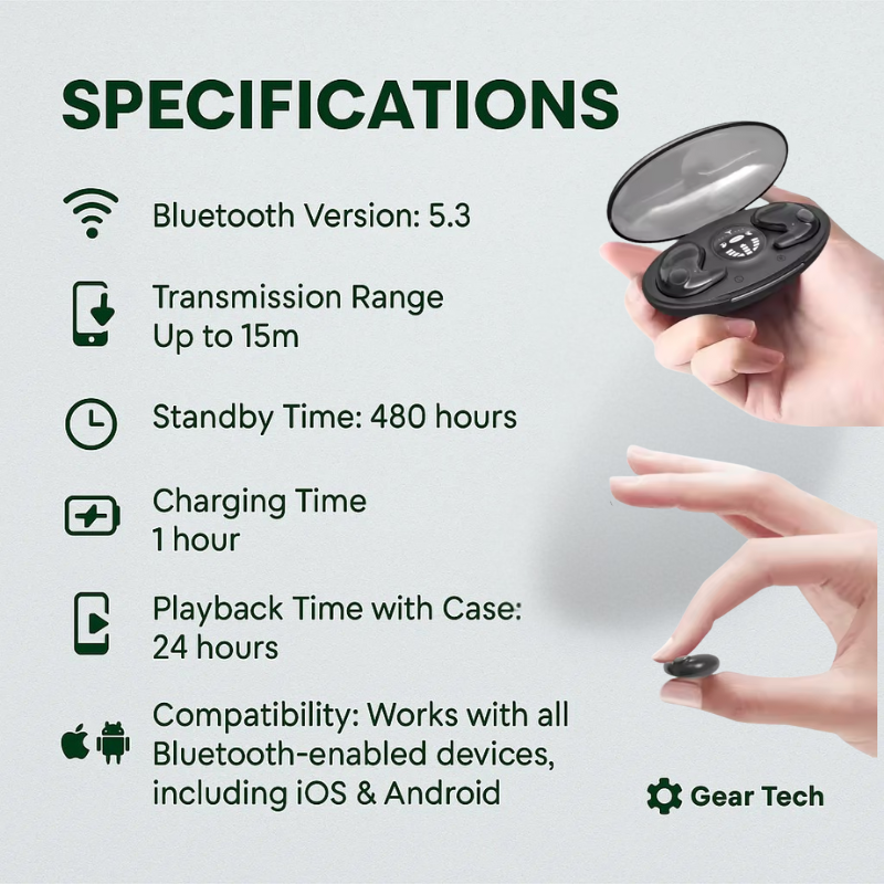 Wireless Sleep Headphones, Bluetooth 5.3, ABS + PC, IPX5, 1 cm