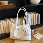 Women’s Casual Faux Leather Tote Bag with Plush Hanging Charm