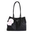 Women’s Casual Faux Leather Tote Bag with Plush Hanging Charm