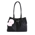 Women’s Casual Faux Leather Tote Bag with Plush Hanging Charm
