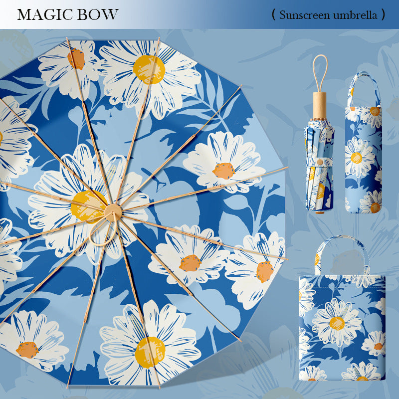 Women's Floral Sunshade Umbrella with Carrying Bag for Sunny Days
