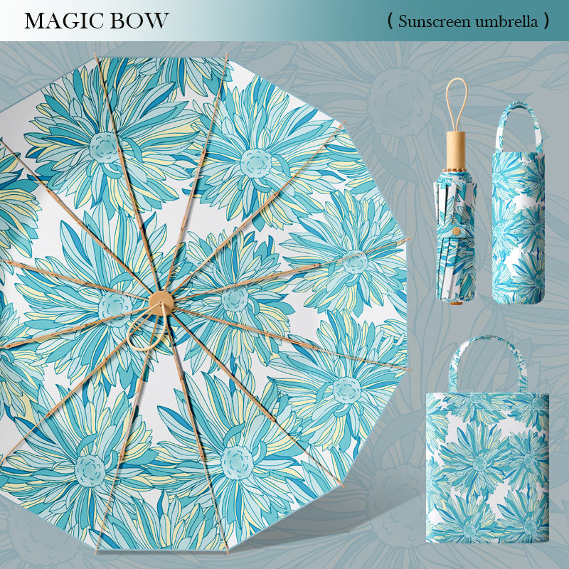 Women's Floral Sunshade Umbrella with Carrying Bag for Sunny Days