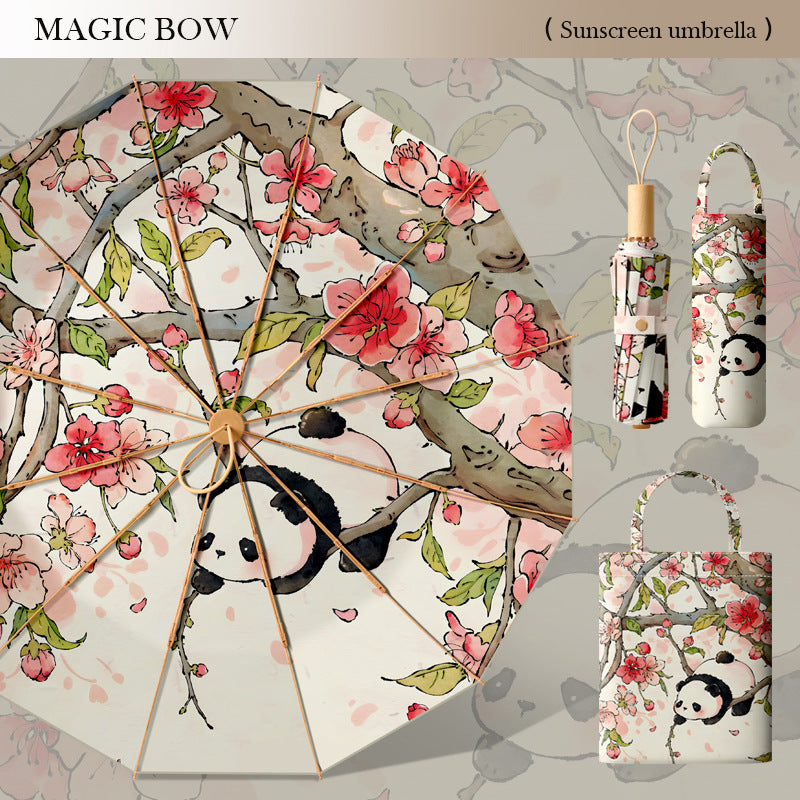 Women's Floral Sunshade Umbrella with Carrying Bag for Sunny Days