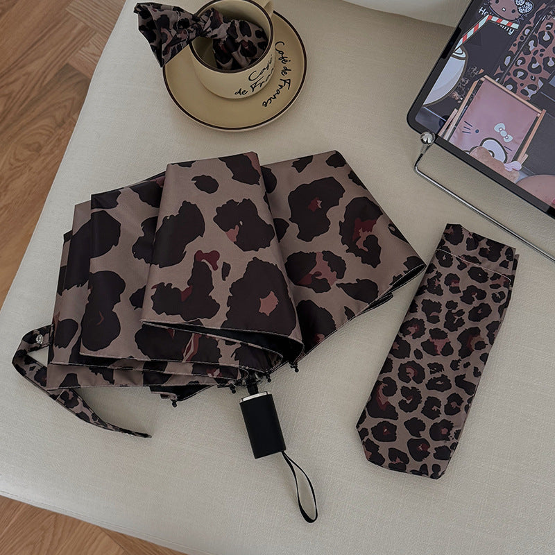 Women's Foldable Umbrella with Automatic Opening, Leopard Print
