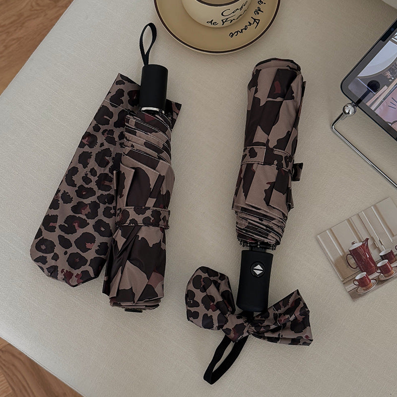 Women's Foldable Umbrella with Automatic Opening, Leopard Print
