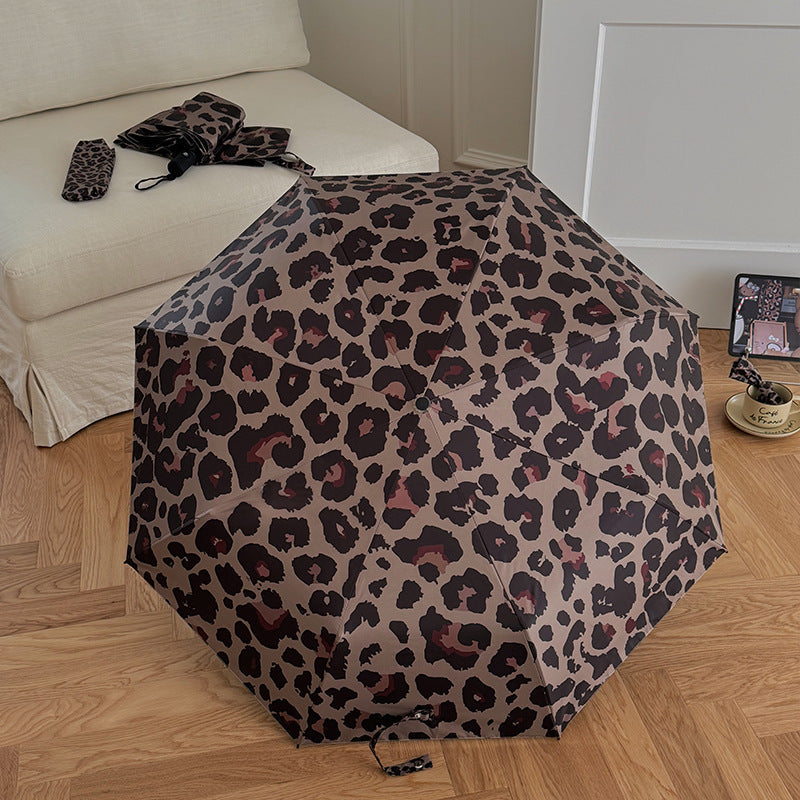 Women's Foldable Umbrella with Automatic Opening, Leopard Print