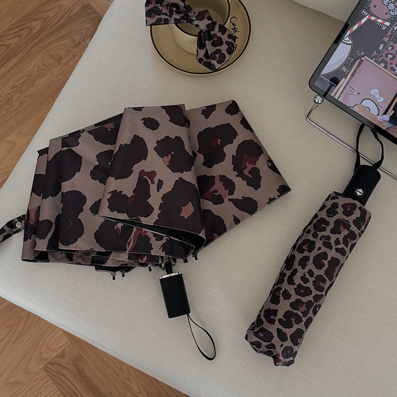 Women's Foldable Umbrella with Automatic Opening, Leopard Print