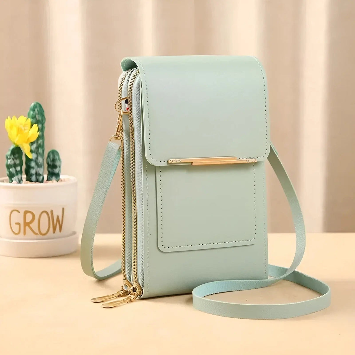 Women's Leather RFID-Blocking Shoulder Bag with Touchscreen Pocket