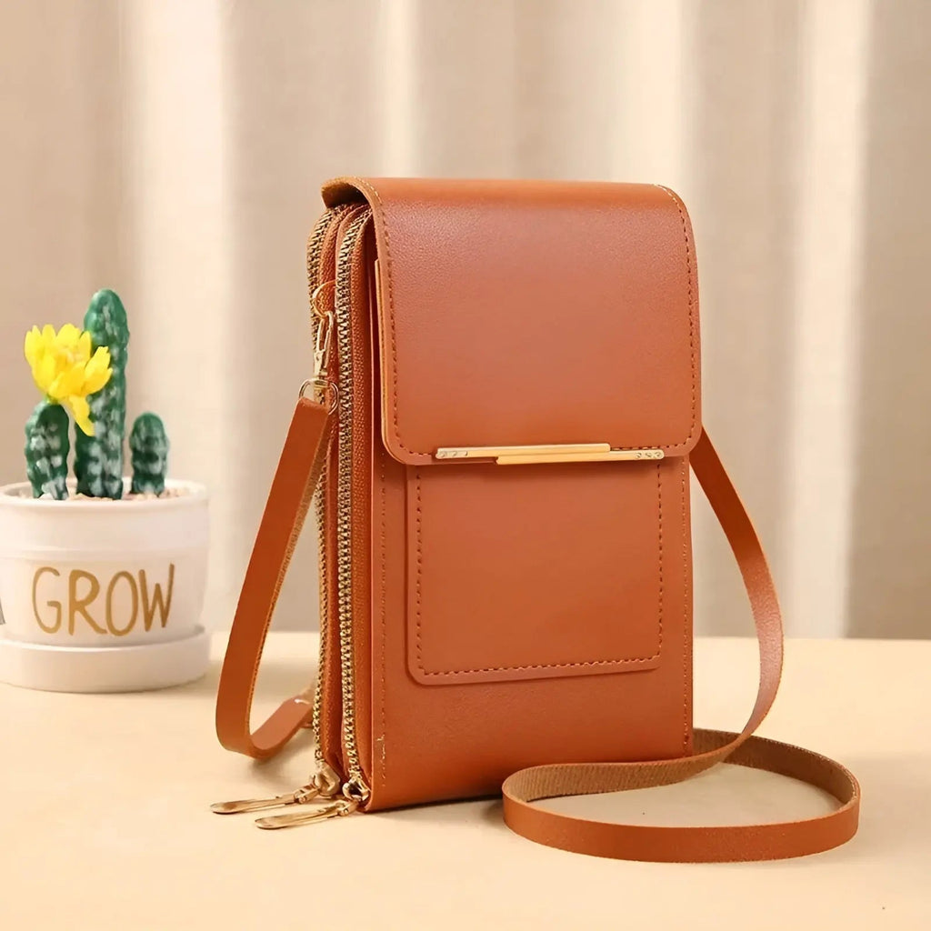 Women's Leather RFID-Blocking Shoulder Bag with Touchscreen Pocket