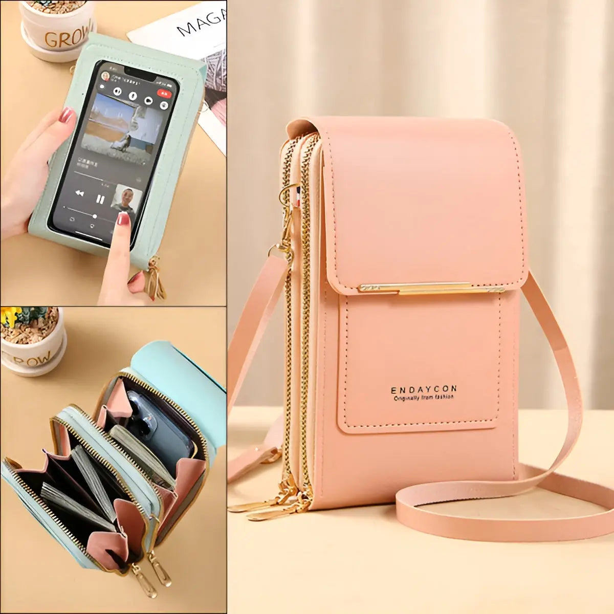 Women's Leather RFID-Blocking Shoulder Bag with Touchscreen Pocket