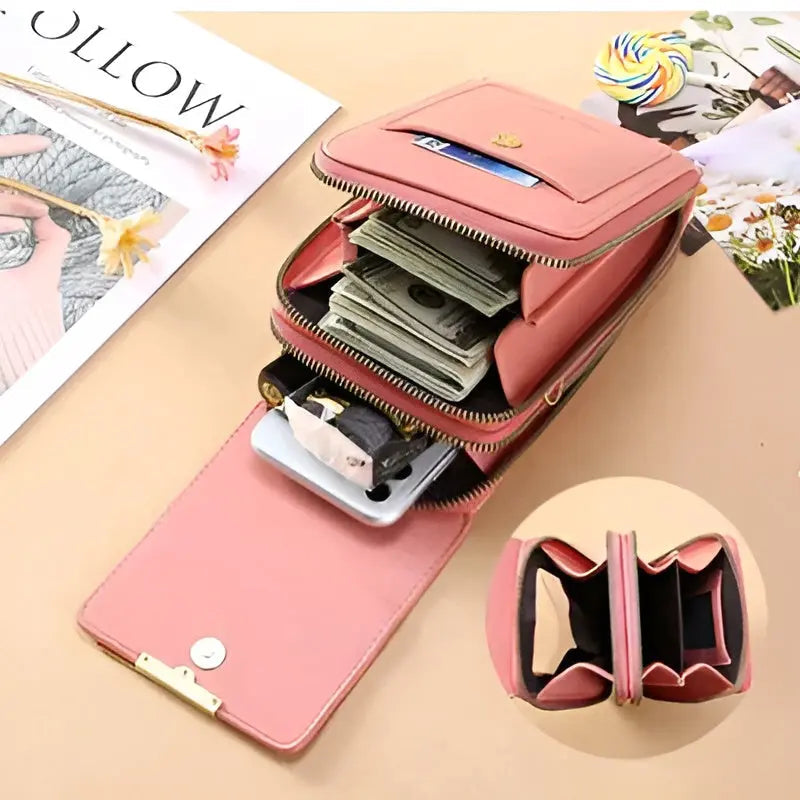 Women's Leather RFID-Blocking Shoulder Bag with Touchscreen Pocket