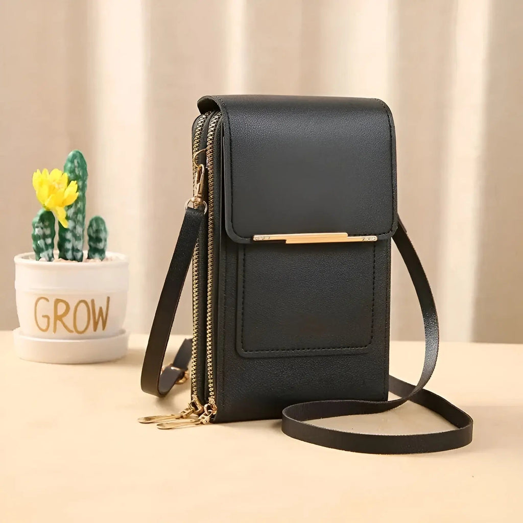 Women's Leather RFID-Blocking Shoulder Bag with Touchscreen Pocket