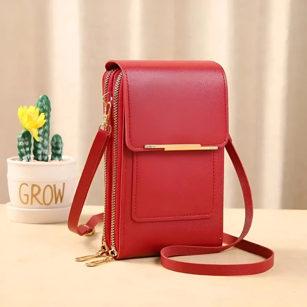 Women's Leather RFID-Blocking Shoulder Bag with Touchscreen Pocket
