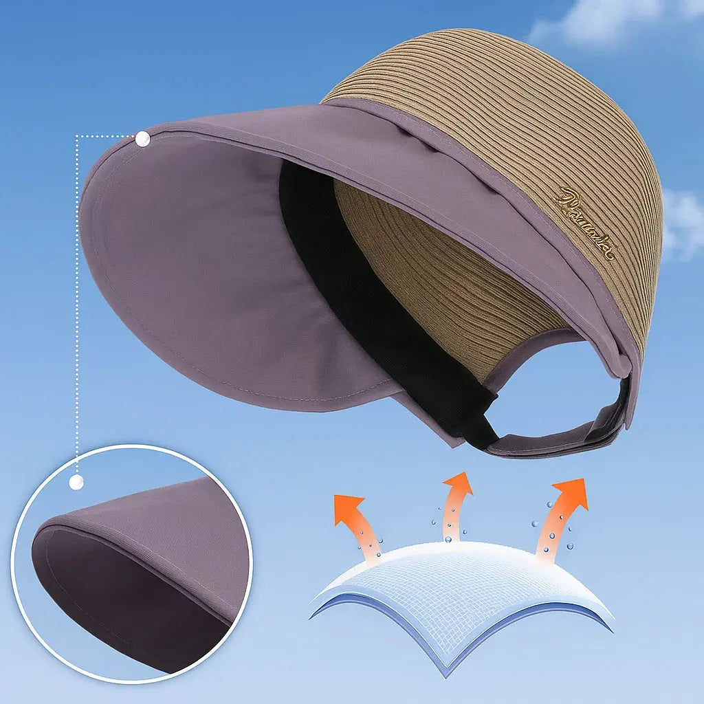 Women’s Lightweight Polyester Sun Hat, Adjustable Dual Brim, UPF 50+, 9 cm