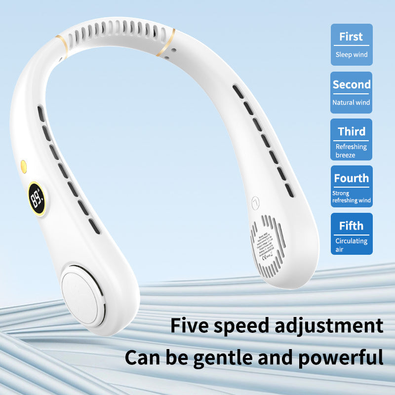Women's Portable Rechargeable Neck Fan with Temperature Display