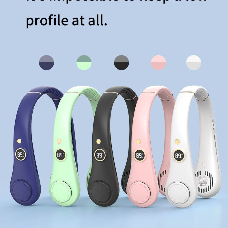 Women's Portable Rechargeable Neck Fan with Temperature Display