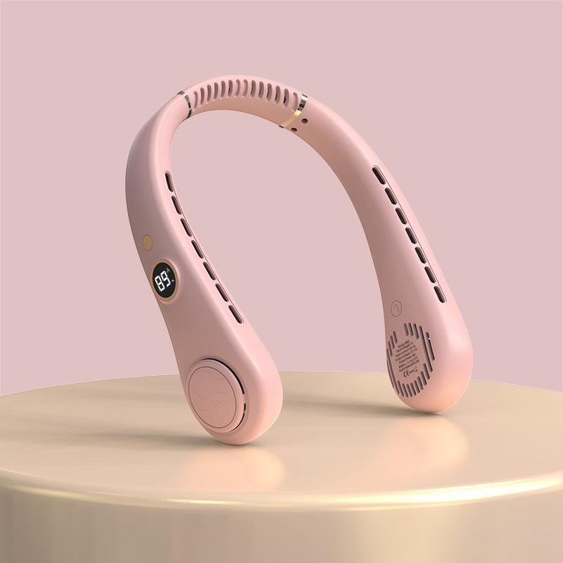 Women's Portable Rechargeable Neck Fan with Temperature Display