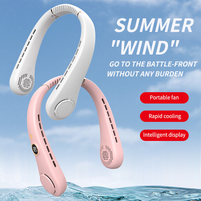 Women's Portable Rechargeable Neck Fan with Temperature Display