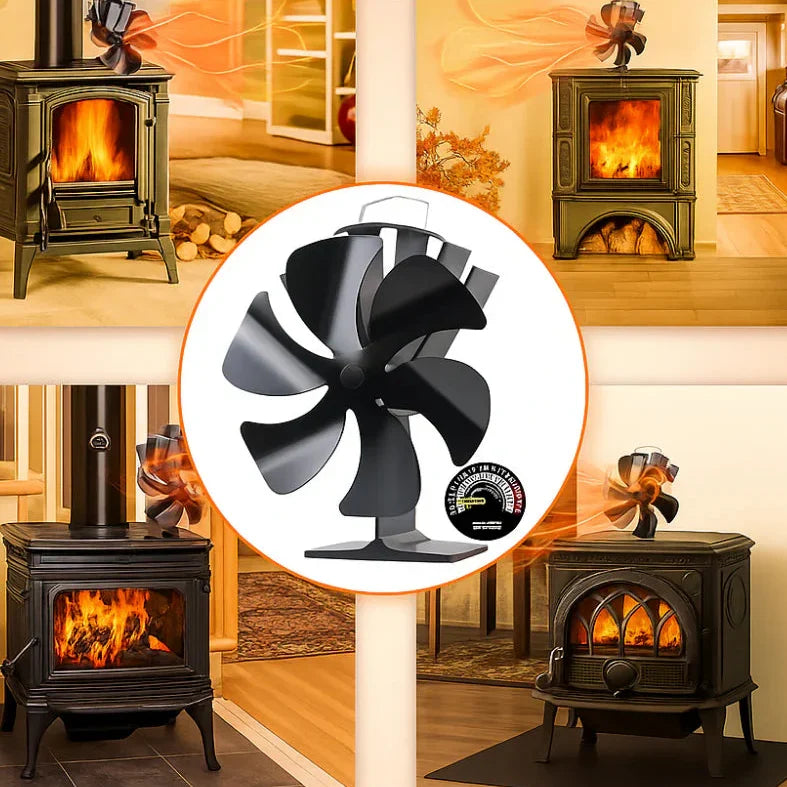 Wood Stove Fan, 6 Blades, Aluminium Alloy, Heat-Powered