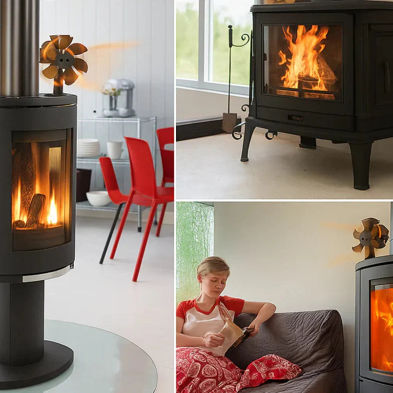 Wood Stove Fan, 6 Blades, Aluminium Alloy, Heat-Powered