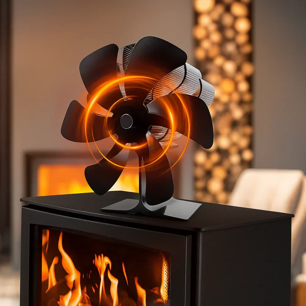 Wood Stove Fan, 6 Blades, Aluminium Alloy, Heat-Powered