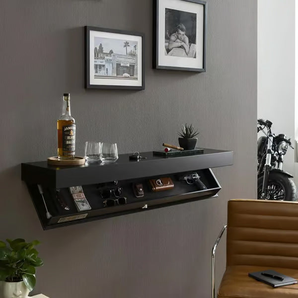 Wooden Secret Shelf with Hidden Storage, 53 × 17.5 × 5 cm